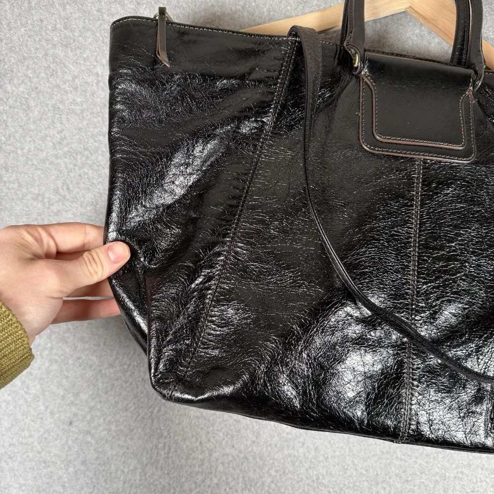 Hobo Sheila Black Leather tote Bag Satchel East west Shoulder Strap purse
